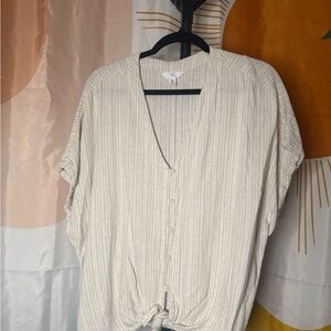 Time and Tru Beige Striped Button-Down Shirt